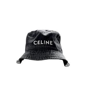 Celine Black Bucket Hat with White Logo